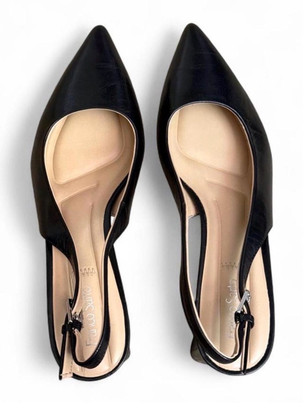 Franco Sarto Black Pointed Toe Slingback Kitten Heels